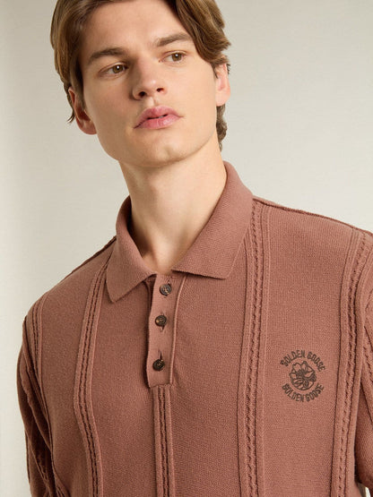Men's brick-colored polo with embroidered logo. - Golden Goose Men