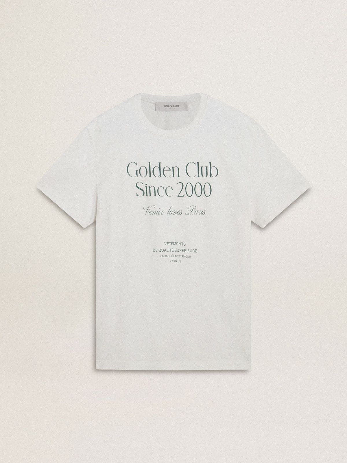 Men's white cotton T-shirt with green print - Golden Goose Men