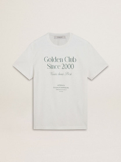 Men's white cotton T-shirt with green print - Golden Goose Men