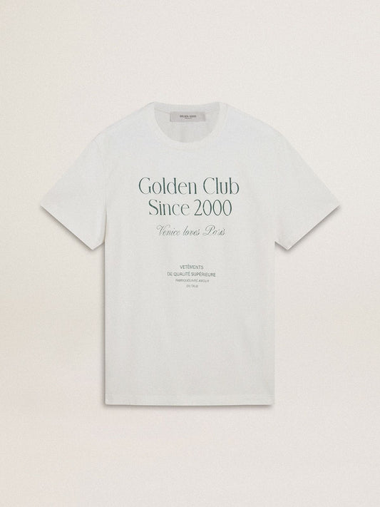 Men's white cotton T-shirt with green print - Golden Goose Men