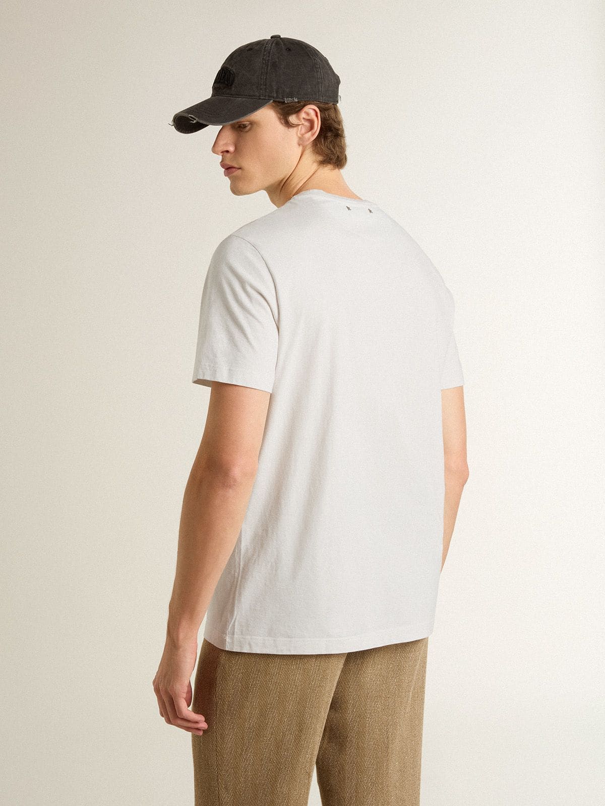 Men's white cotton T-shirt with green print - Golden Goose Men