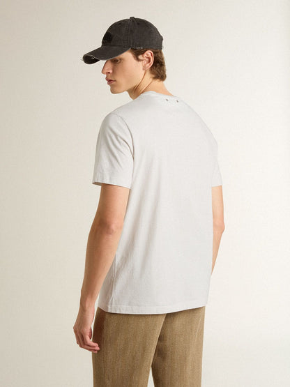 Men's white cotton T-shirt with green print - Golden Goose Men