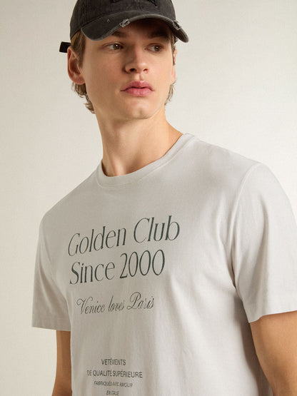 Men's white cotton T-shirt with green print - Golden Goose Men