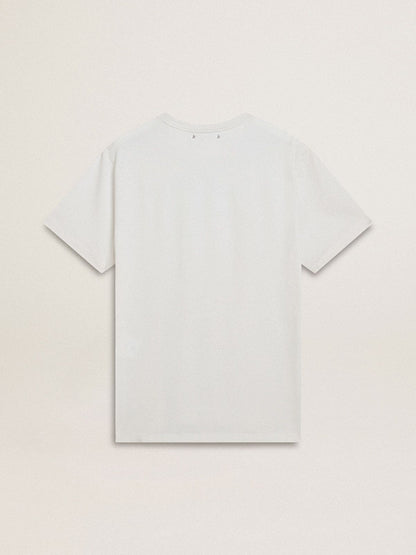 Men's white cotton T-shirt with green print - Golden Goose Men