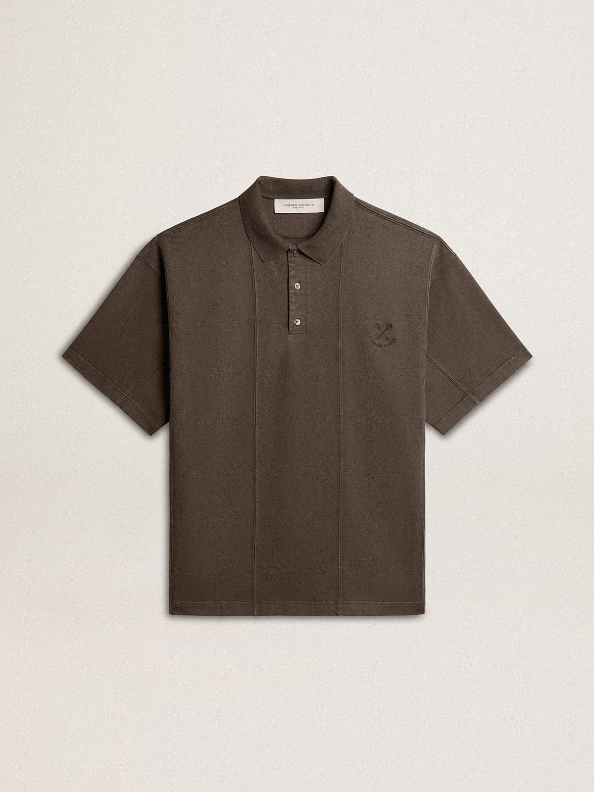 Men's cotton polo shirt in anthracite gray with embroidery - Golden Goose Men