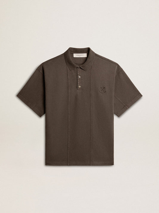 Men's cotton polo shirt in anthracite gray with embroidery - Golden Goose Men