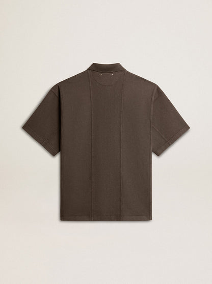 Men's cotton polo shirt in anthracite gray with embroidery - Golden Goose Men