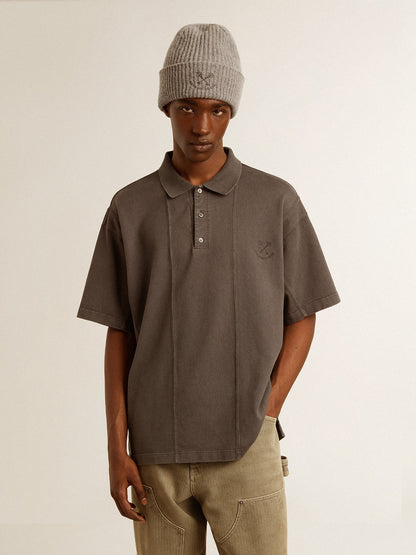 Men's cotton polo shirt in anthracite gray with embroidery - Golden Goose Men