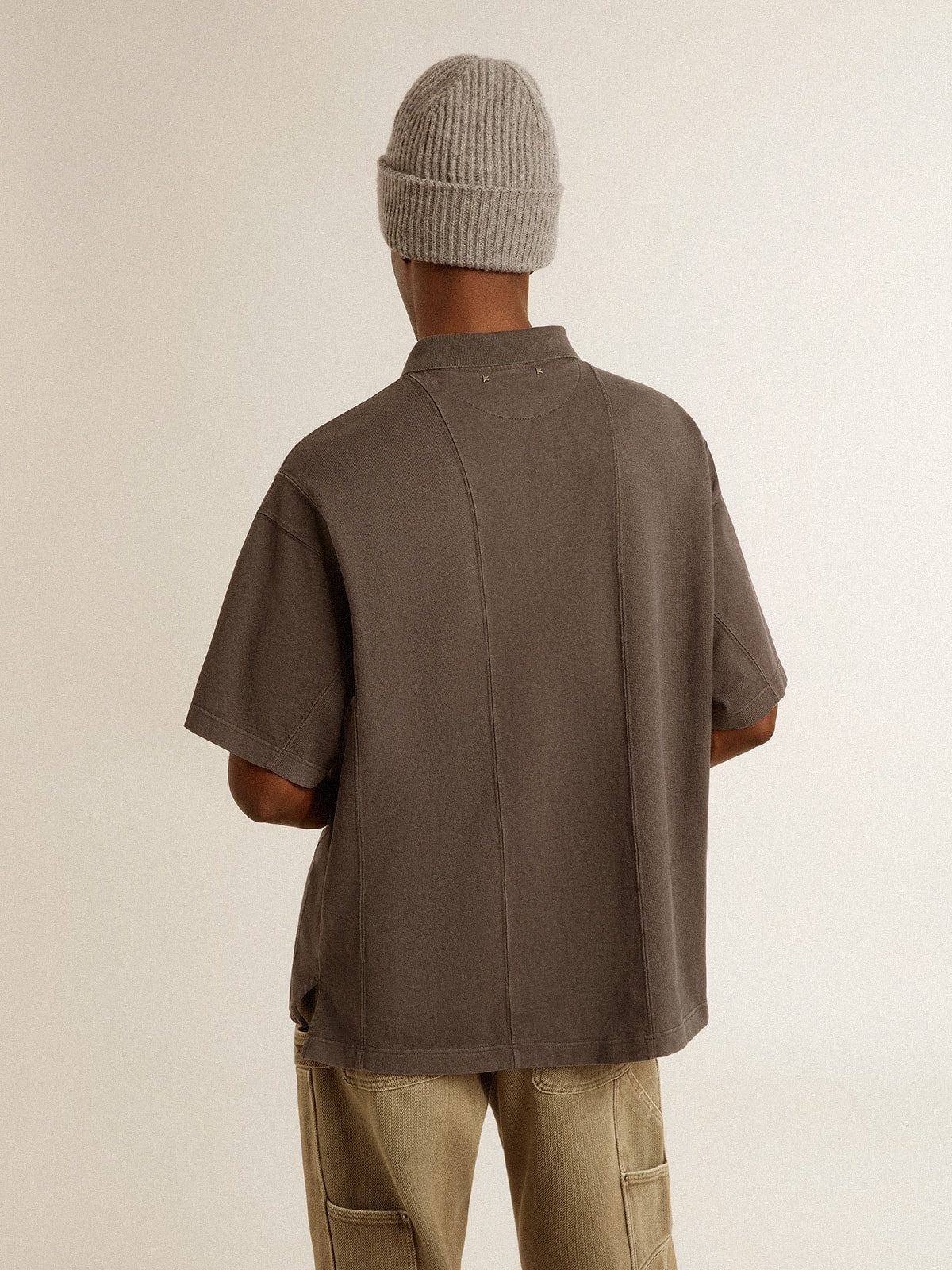 Men's cotton polo shirt in anthracite gray with embroidery - Golden Goose Men