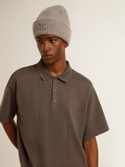 Men's cotton polo shirt in anthracite gray with embroidery - Golden Goose Men