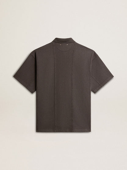 Men's cotton polo shirt in anthracite gray with embroidery - Golden Goose Men