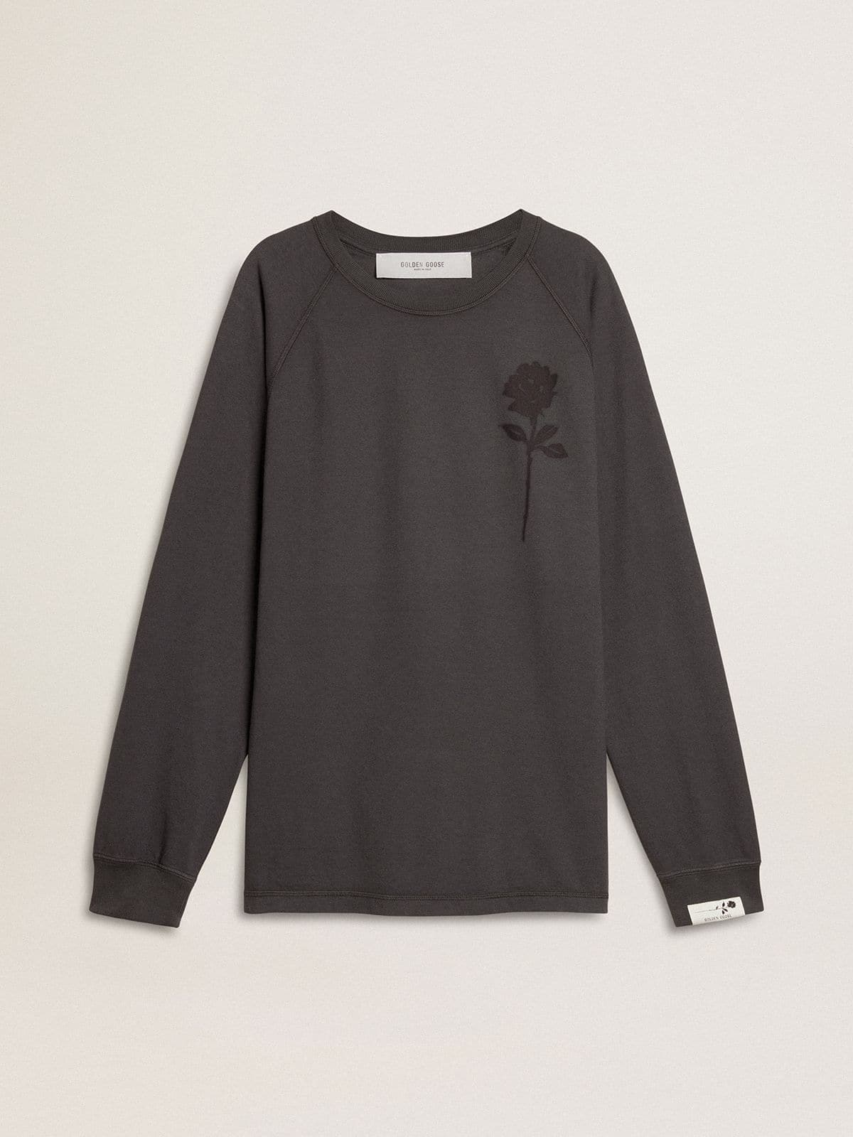 Men's T-shirt in anthracite-colored cotton with print on the chest - Golden Goose Men