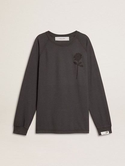 Men's T-shirt in anthracite-colored cotton with print on the chest - Golden Goose Men