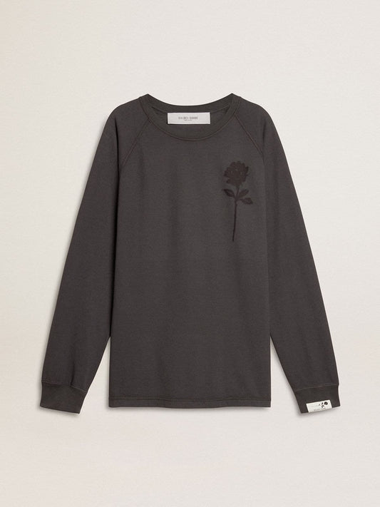 Men's T-shirt in anthracite-colored cotton with print on the chest - Golden Goose Men
