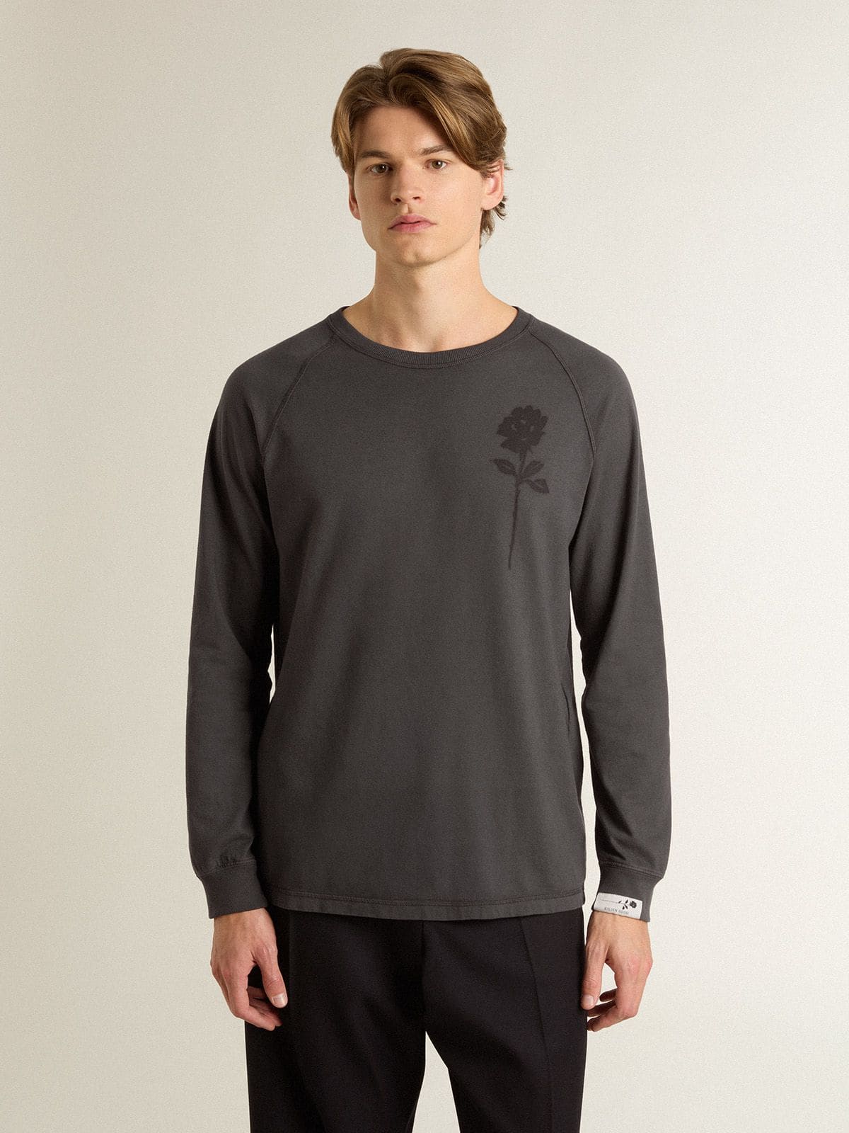 Men's T-shirt in anthracite-colored cotton with print on the chest - Golden Goose Men