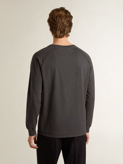 Men's T-shirt in anthracite-colored cotton with print on the chest - Golden Goose Men