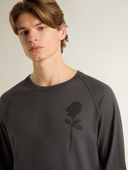 Men's T-shirt in anthracite-colored cotton with print on the chest - Golden Goose Men