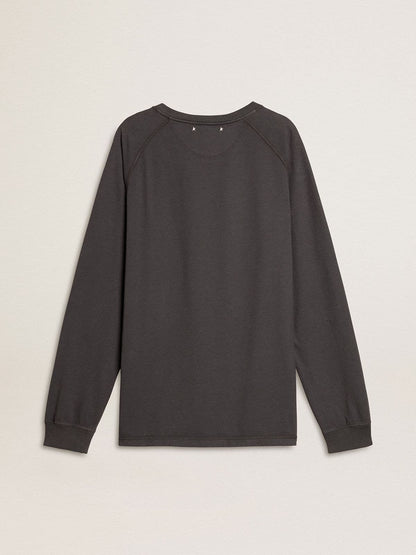 Men's T-shirt in anthracite-colored cotton with print on the chest - Golden Goose Men