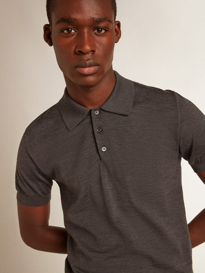 Men’s short-sleeved polo shirt in gray merino wool - Golden Goose Men