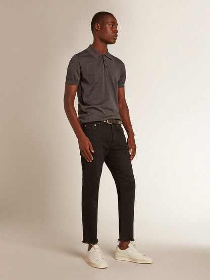 Men’s short-sleeved polo shirt in gray merino wool - Golden Goose Men