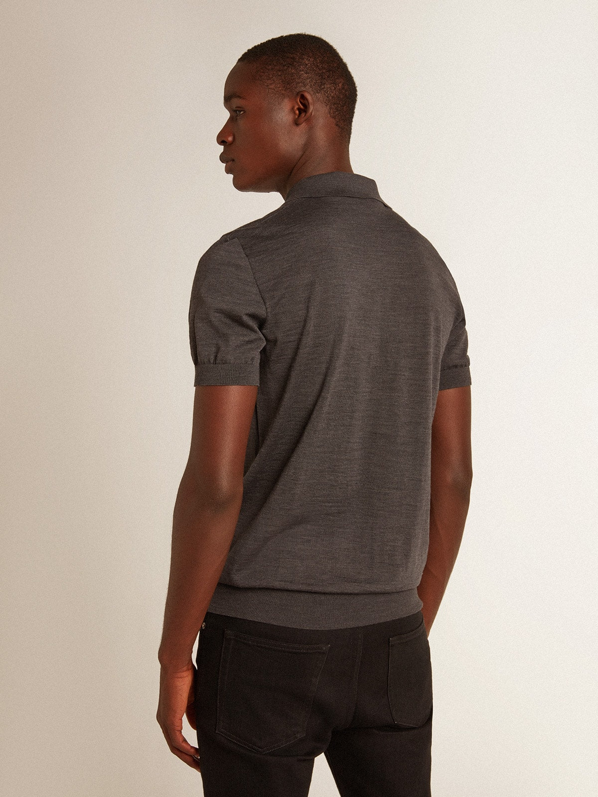 Men’s short-sleeved polo shirt in gray merino wool - Golden Goose Men