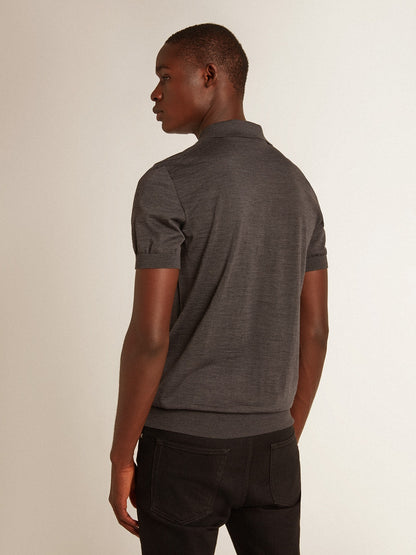 Men’s short-sleeved polo shirt in gray merino wool - Golden Goose Men