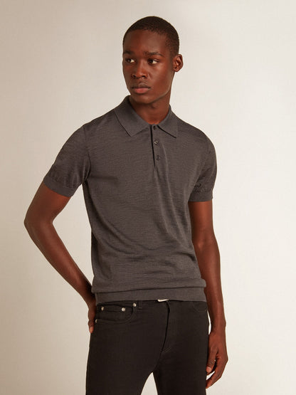 Men’s short-sleeved polo shirt in gray merino wool - Golden Goose Men