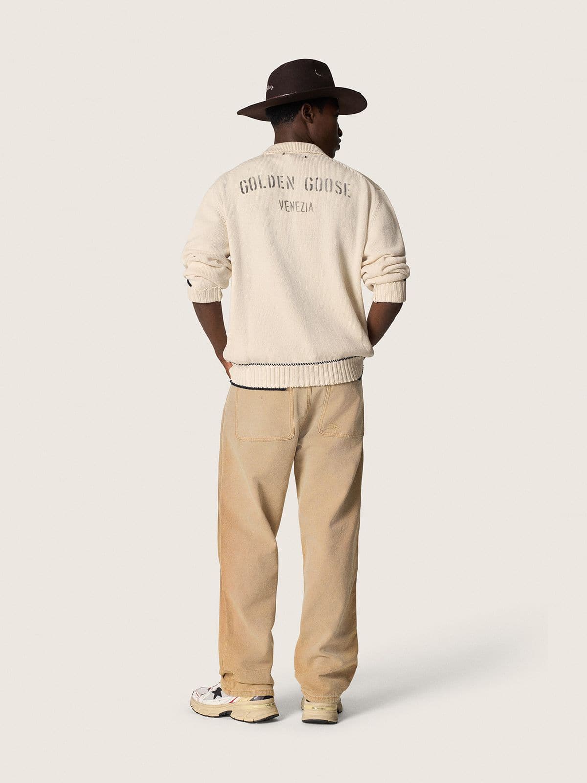 Men’s short-sleeved polo shirt in gray merino wool - Golden Goose Men
