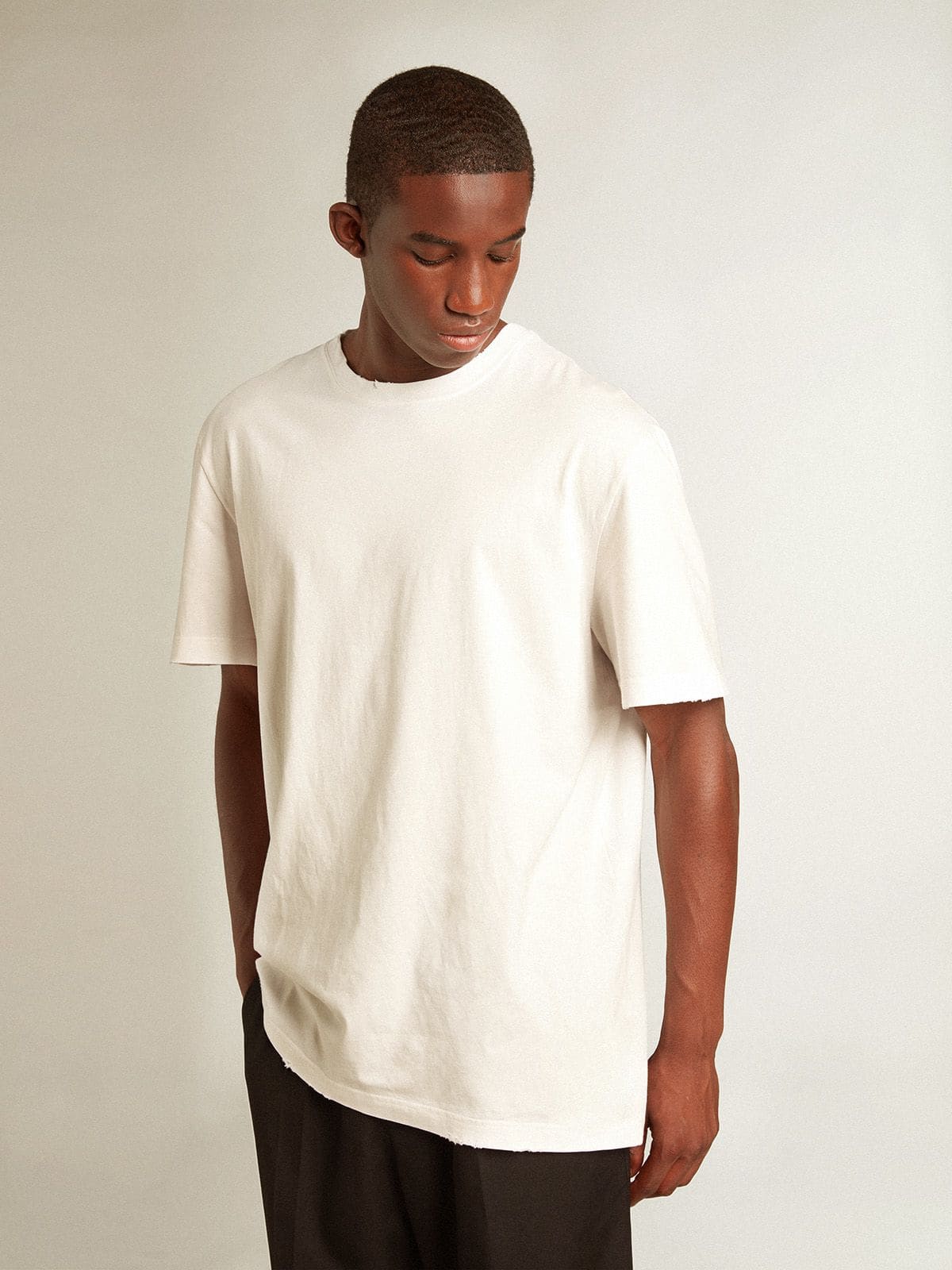 Men's white T-shirt with distressed treatment - Golden Goose Men