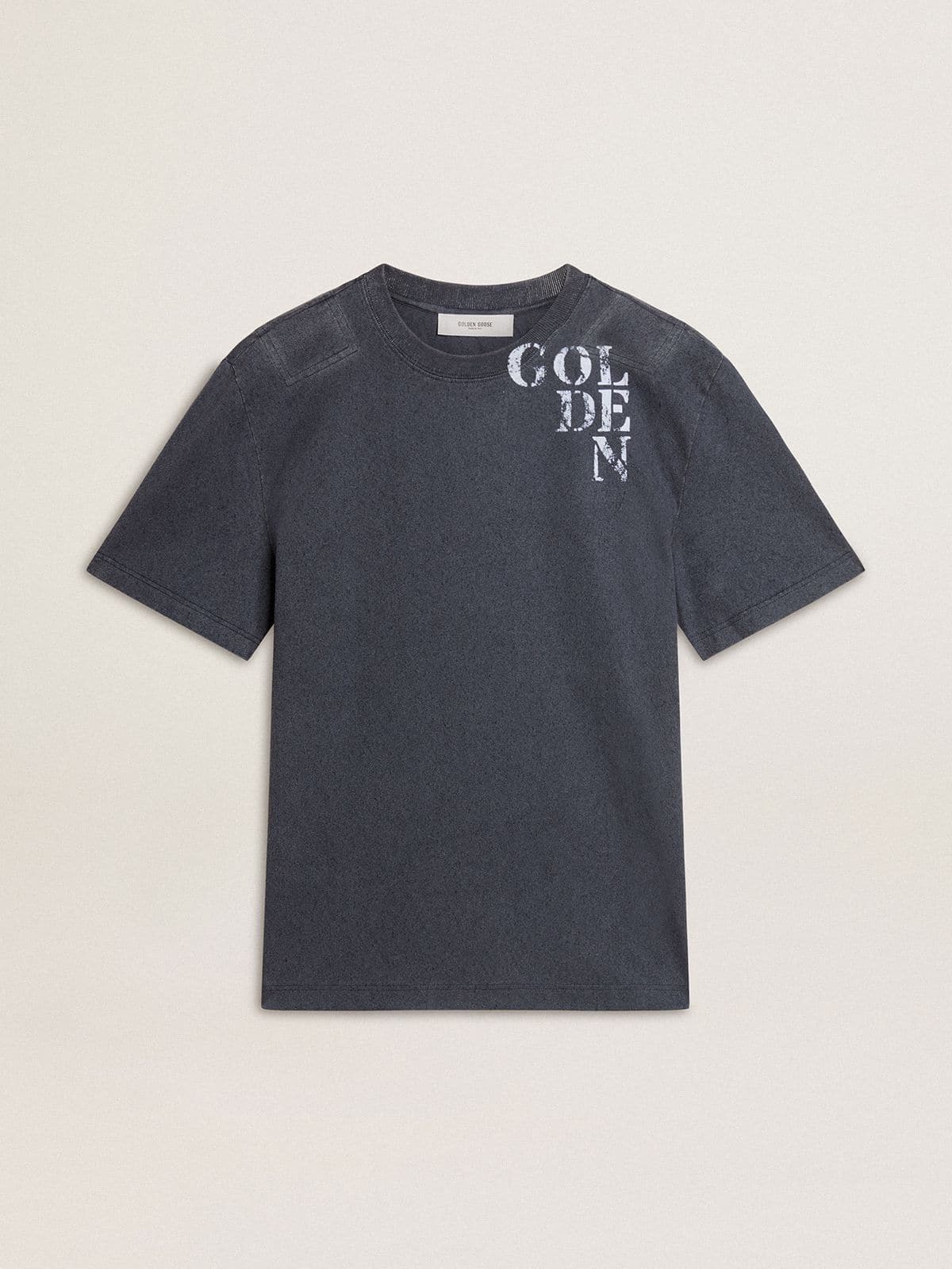 Men's blue T-shirt with white print - Golden Goose Men