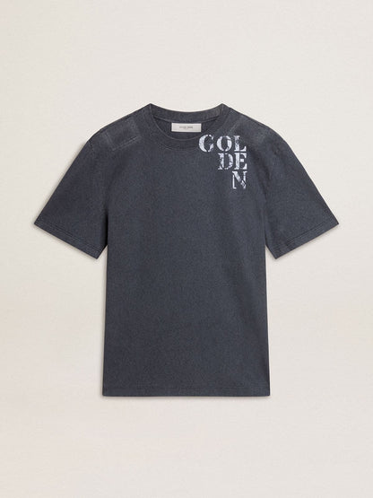 Men's blue T-shirt with white print - Golden Goose Men