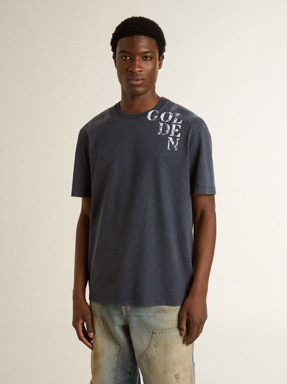 Men's blue T-shirt with white print - Golden Goose Men
