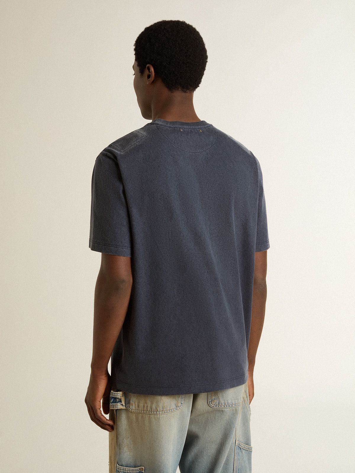 Men's blue T-shirt with white print - Golden Goose Men