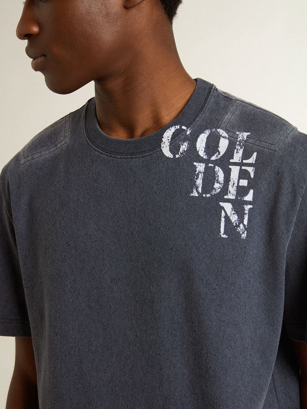 Men's blue T-shirt with white print - Golden Goose Men