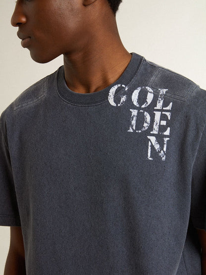 Men's blue T-shirt with white print - Golden Goose Men