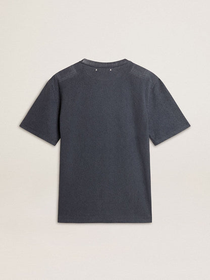 Men's blue T-shirt with white print - Golden Goose Men
