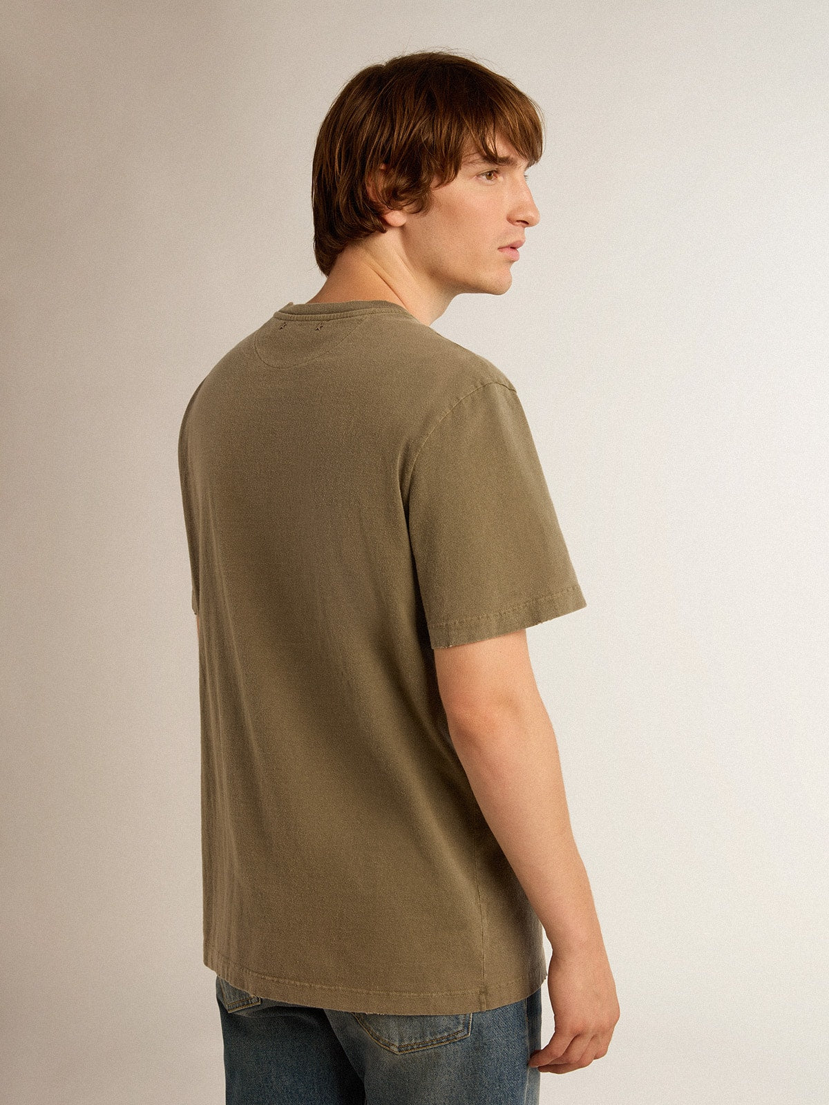 Men's olive green T-shirt with Golden lettering - Golden Goose Men