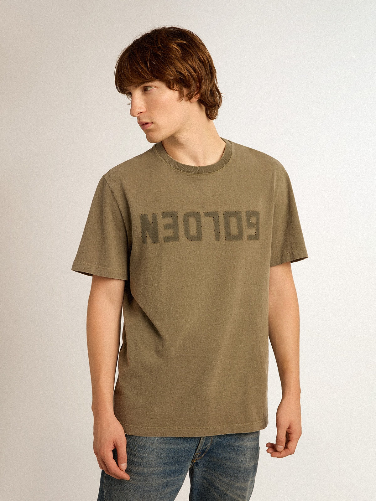 Men's olive green T-shirt with Golden lettering - Golden Goose Men