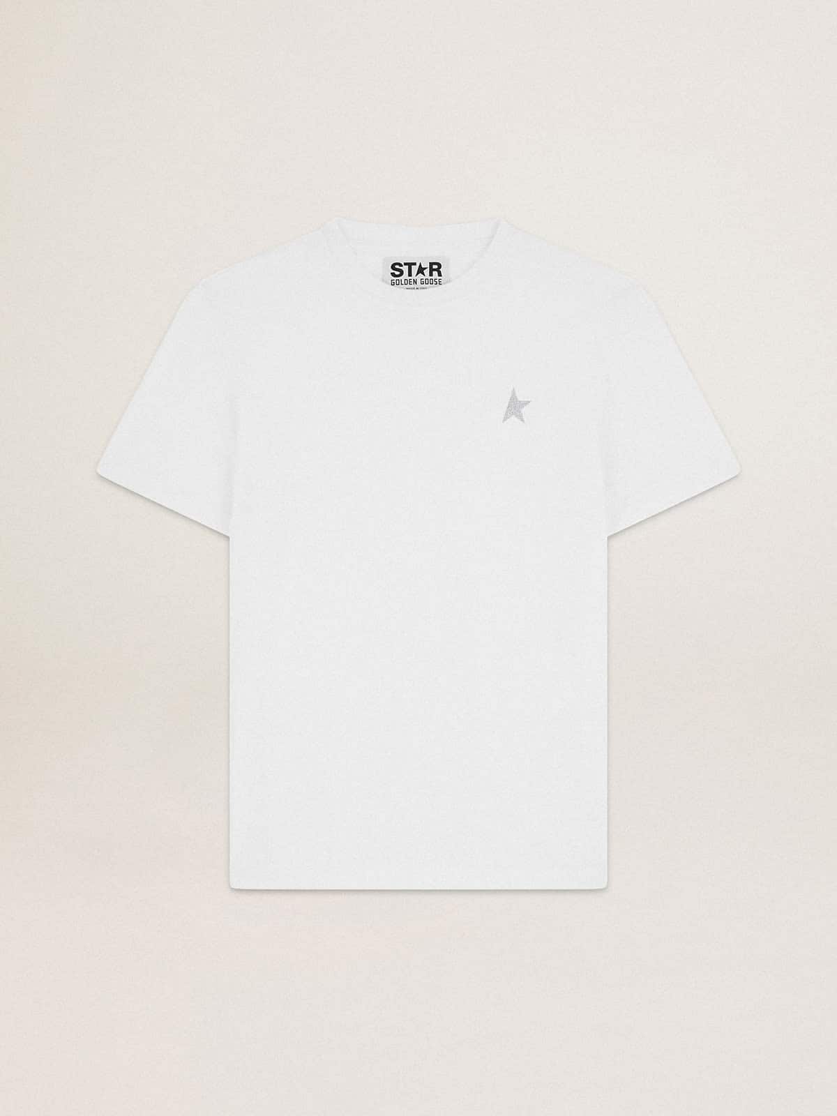 Men's white T-shirt with silver glitter star on the front - Golden Goose Men