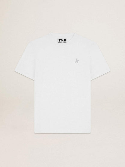 Men's white T-shirt with silver glitter star on the front - Golden Goose Men
