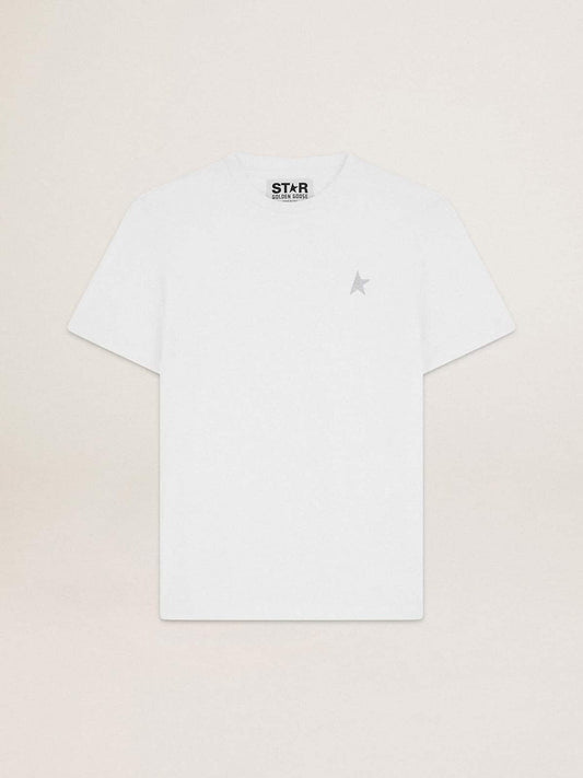 Men's white T-shirt with silver glitter star on the front - Golden Goose Men