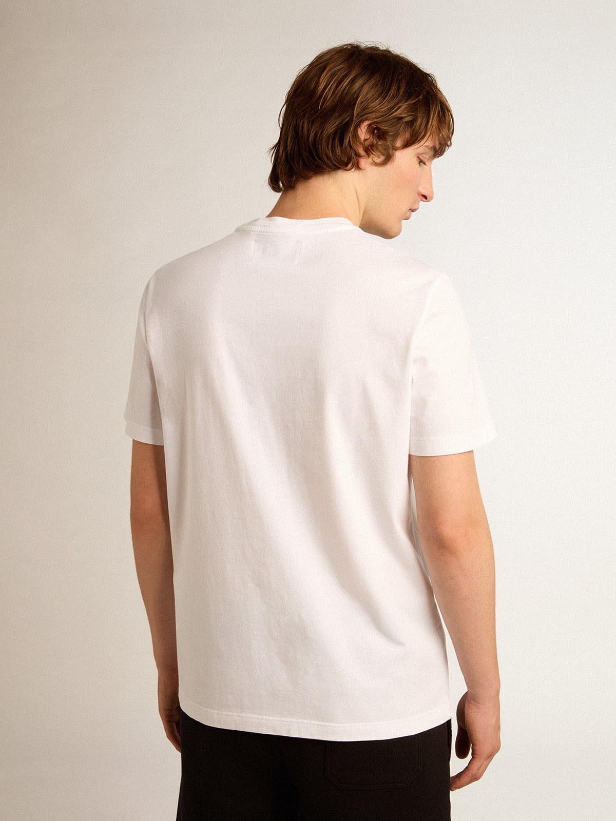 Men's white T-shirt with silver glitter star on the front - Golden Goose Men