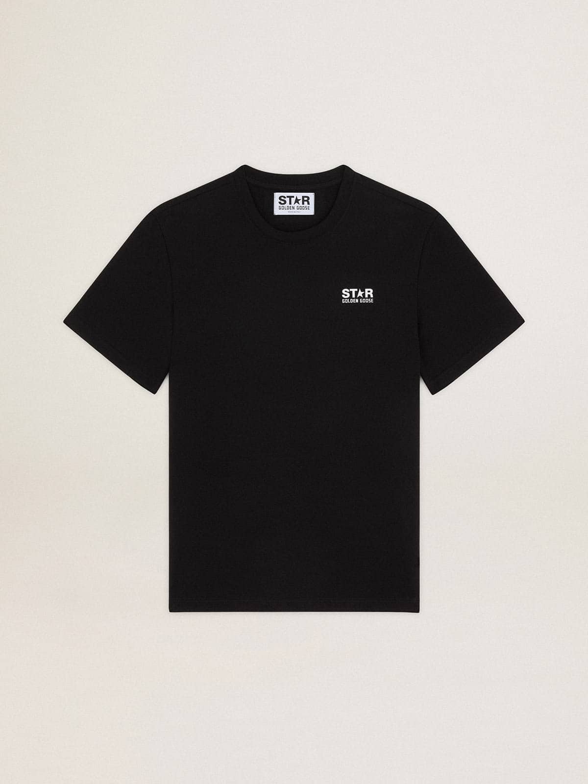 Men's black T-shirt with contrasting white logo and star - Golden Goose Men