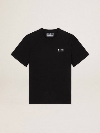 Men's black T-shirt with contrasting white logo and star - Golden Goose Men