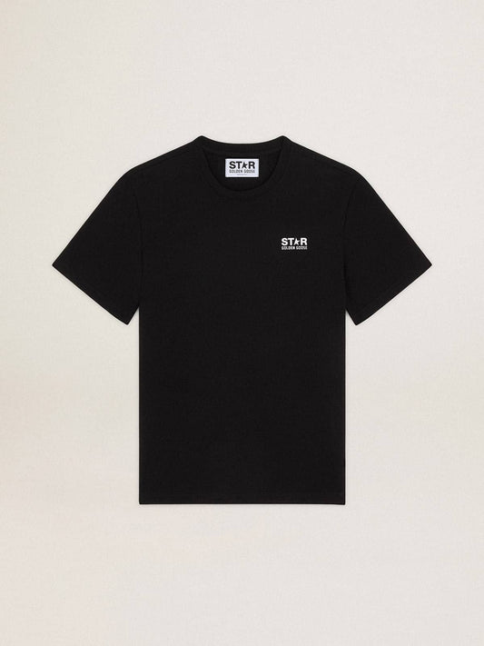 Men's black T-shirt with contrasting white logo and star - Golden Goose Men