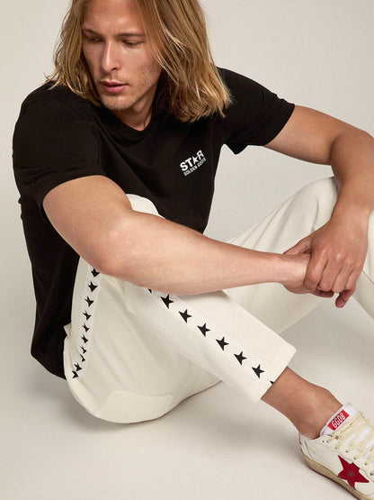 Men's black T-shirt with contrasting white logo and star - Golden Goose Men