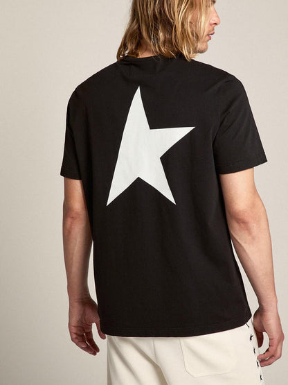 Men's black T-shirt with contrasting white logo and star - Golden Goose Men