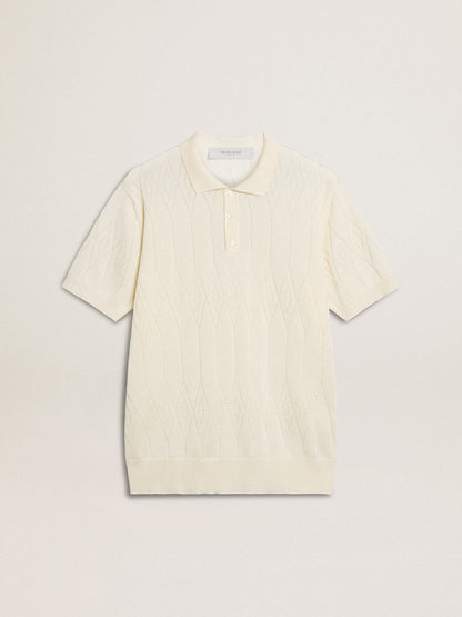 Men's white jacquard knit polo shirt - Golden Goose Men