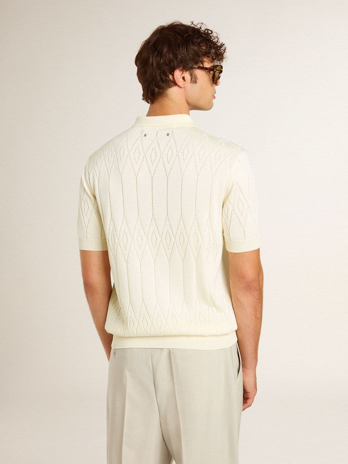Men's white jacquard knit polo shirt - Golden Goose Men