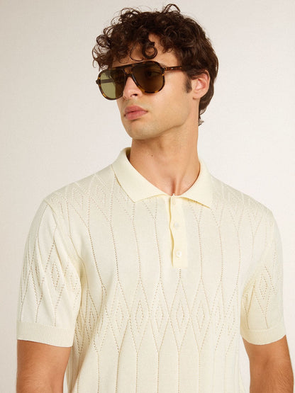 Men's white jacquard knit polo shirt - Golden Goose Men